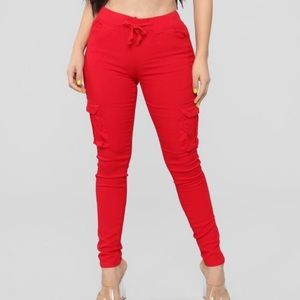 RED CARGO JOGGERS FROM FASHIONNOVA
